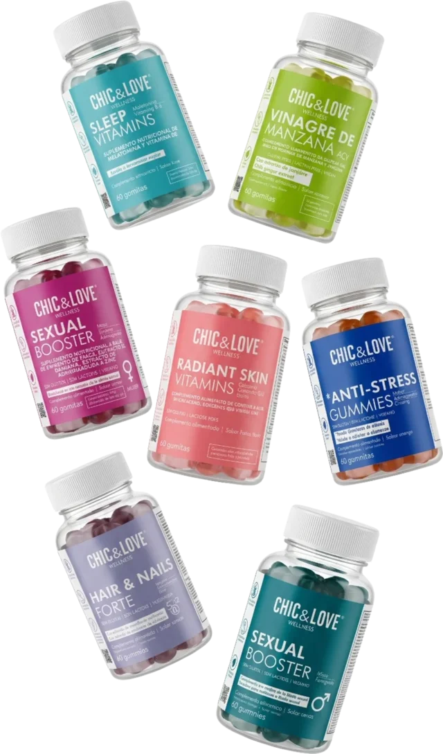 La colección completa de Chic & Love: siete fórmulas de gummies
